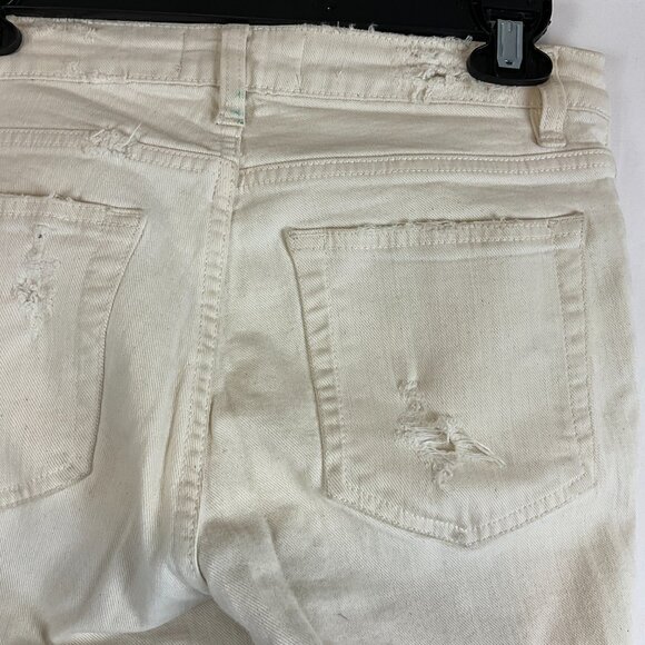 Acne Studios Jeans 26/32 Flex Used Ecru Cream Distressed Cuffed Raw Hem - Picture 11 of 12